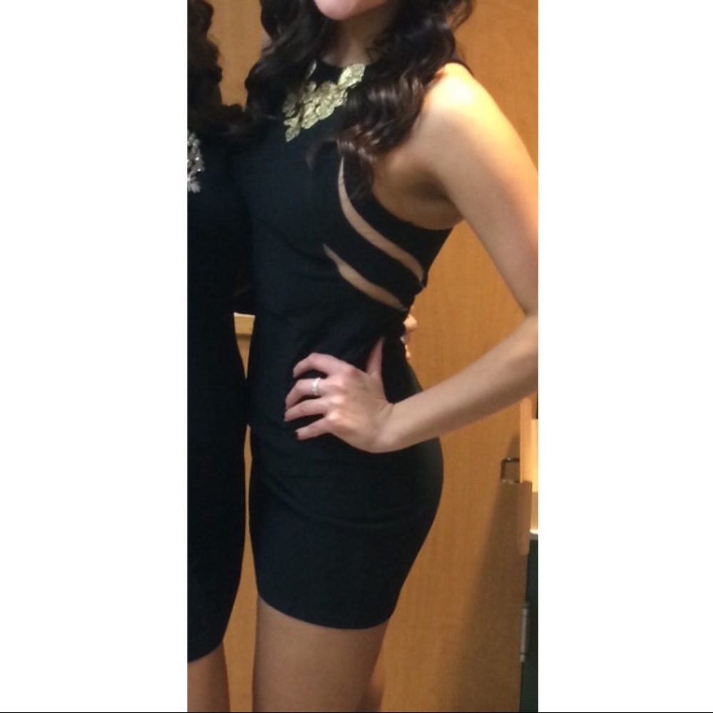 Black dress with mesh cut outs